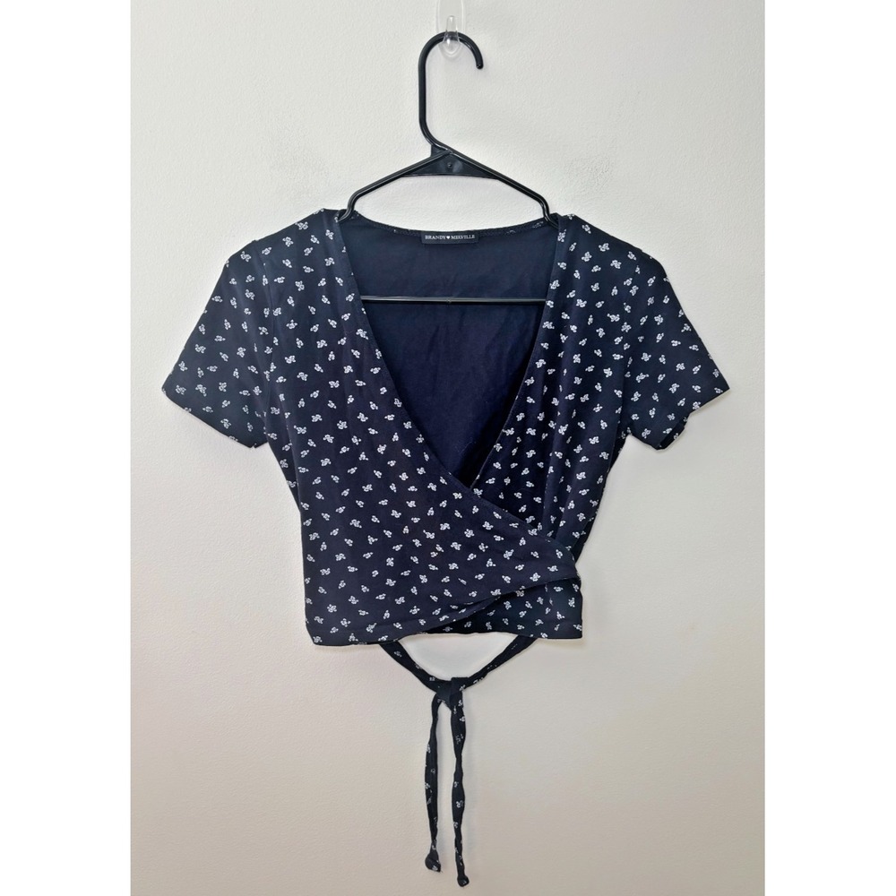Brandy Melville Navy Blue Floral Wrap Top One Size Fits All